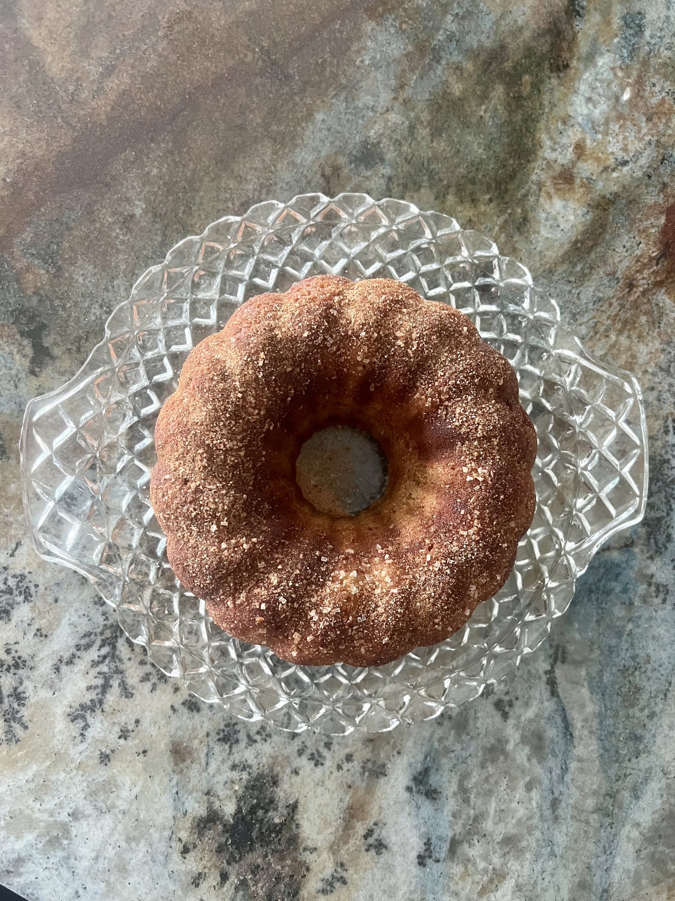 Apple cider donut cake with cinnamon sugar