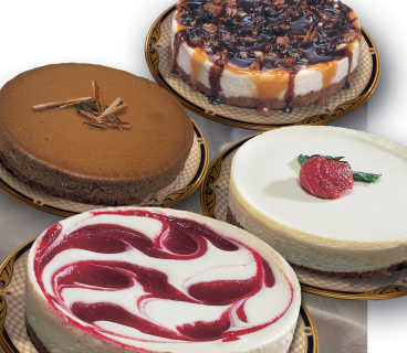 Chocolate cheesecake among specialty cakes